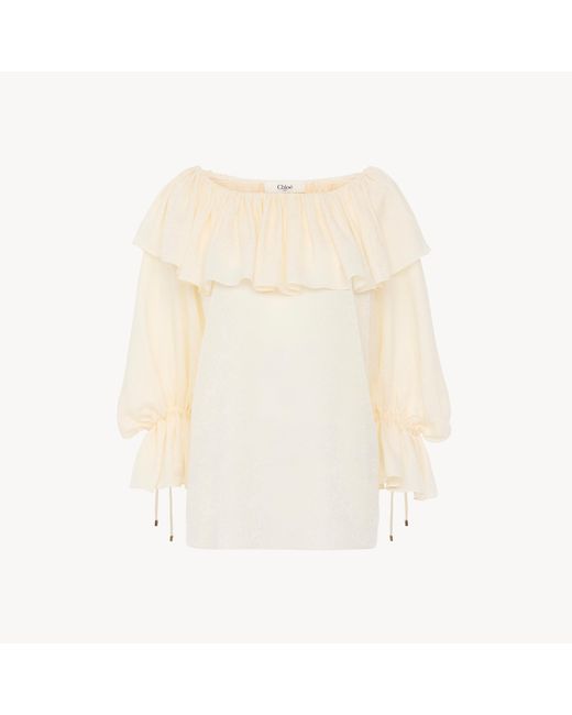 Chloé Natural Fluid Ruffle Top