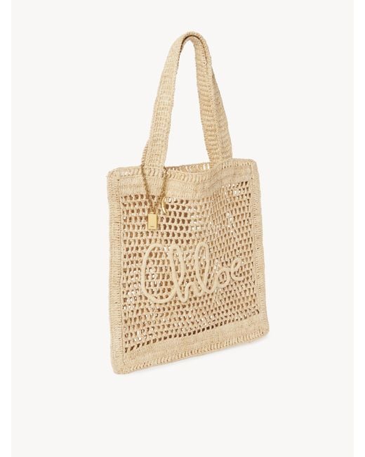 Chloé Natural Summer Banana Tote Bag In Raffia