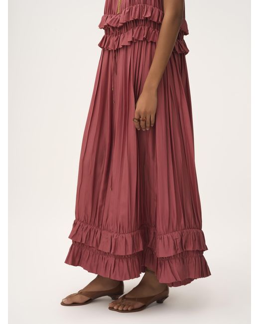 Robe longue sans manches en pongé de soie lavée Chloé en coloris Red
