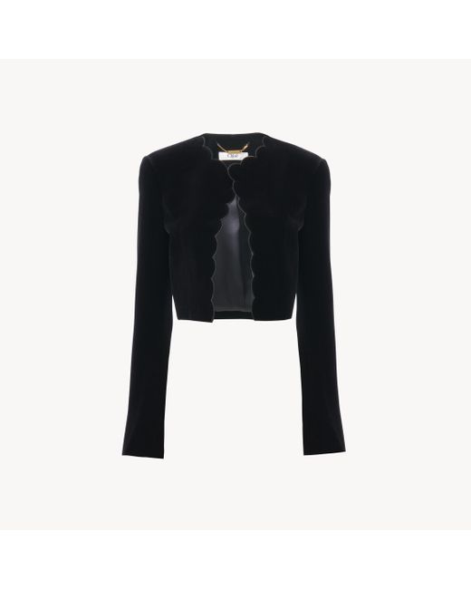 Chloé ベルベット製スカラップスペンサージャケット 婦人向け ブラック サイズ コットン 100 Black