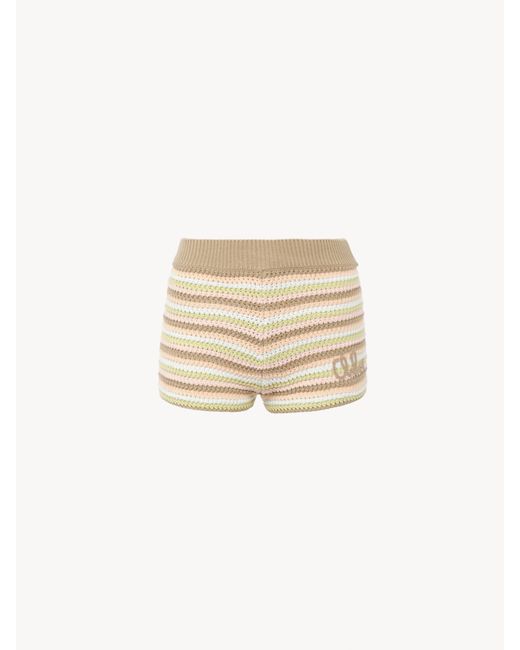 Mini short taille haute en crochet de coton à logo Chloé en coloris Natural