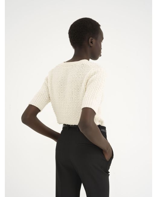 Chloé Natural Short-sleeve Pearl Jumper In Wool & Cashmere