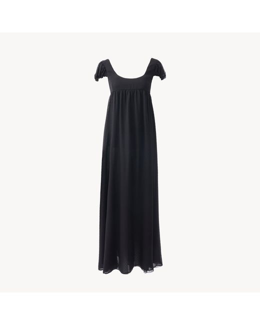 Chloé Black Puff-sleeve Long Dress In Silk Plumetis
