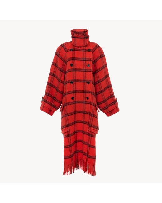 Chloé Red Double-Breasted Oversized Long Coat