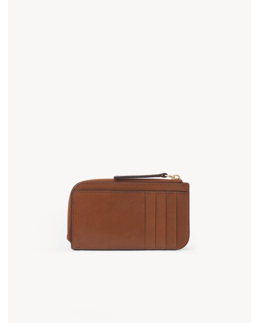 Chloé Brown Kleines "C" Chloé Portemonnaie aus glänzendem Leder mit Kartensteckfächern