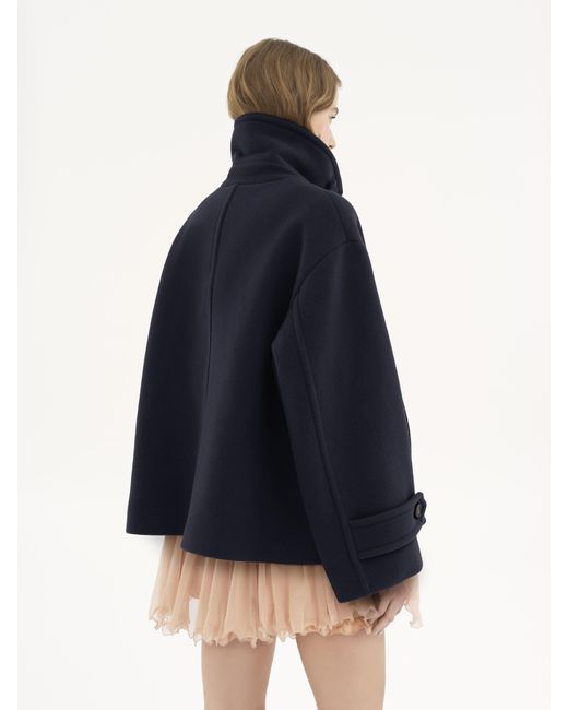 Chloé Blue Oversized Short Coat In Wool
