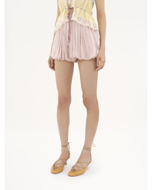 Chloé Pink Mini Bloomer Shorts In Silk Charmeuse