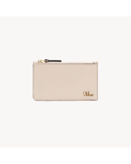 Chloé Natural Kleines Chloé Iconic Portemonnaie aus glänzendem Leder mit Kartensteckfächern