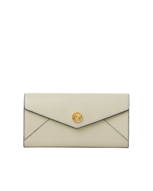 Chloé Natural Envelope Long Wallet With Flap In Grained Leather