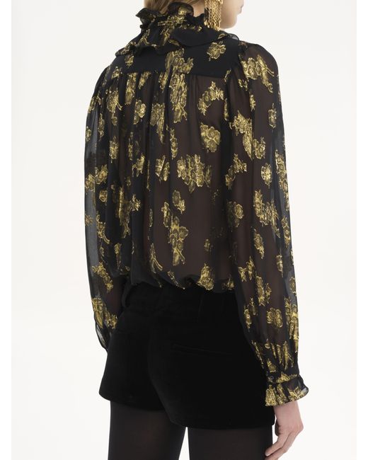 Chloé Black Gathered Blouse In Silk Jacquard & Lurex
