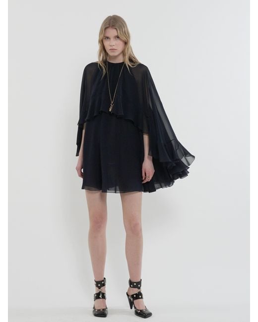 Chloe Mini Cape Dress In Silk Georgette in Blue Lyst