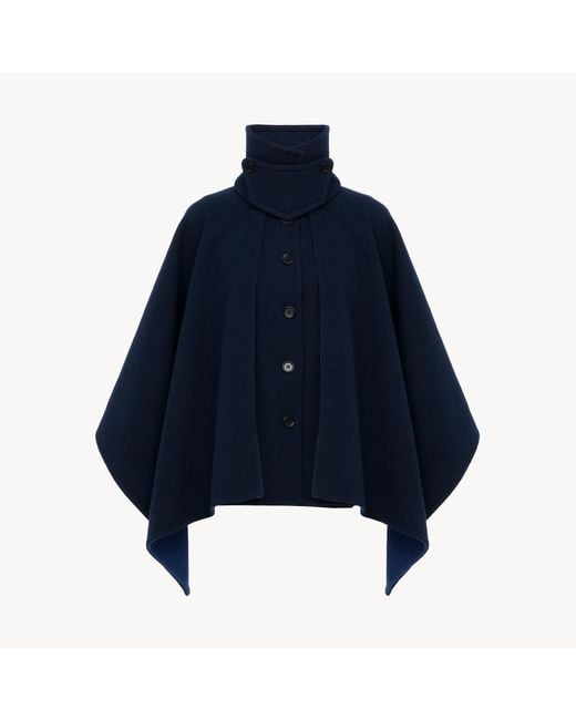 Chloé Blue High-Neck Short Cape Coat