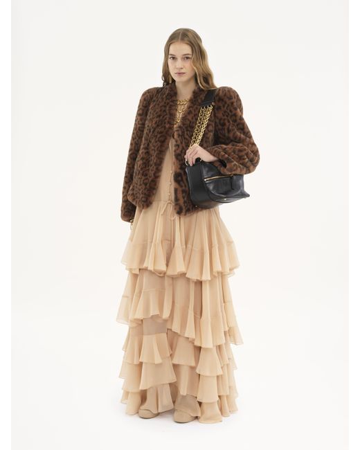 Robe longue à volants en georgette de soie Chloé en coloris Natural