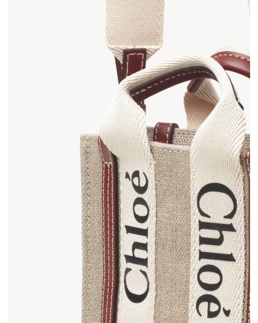 Chloé Multicolor Mini Woody North South Tote Bag In Linen