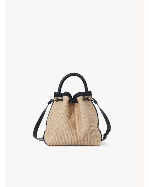 Chloé Black Marcie Bucket Bag In Soft Leather & Braided Fibers