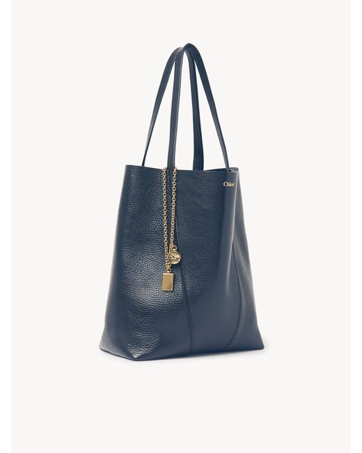 Chloé Blue Chloé Spin Tote Bag In Grained Leather