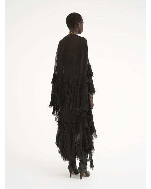 Robe longue volantée en mousseline de soie Chloé en coloris Black