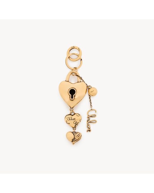 Chloé Metallic Symbols Multiple Hearts Key Ring Bag Charm