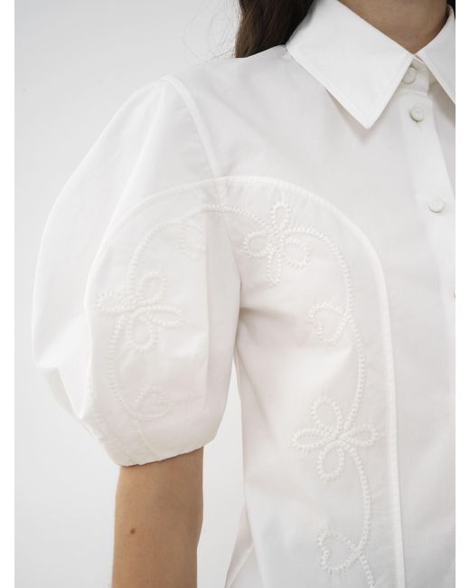 Chloé White Embroidered Balloon-sleeve Shirt