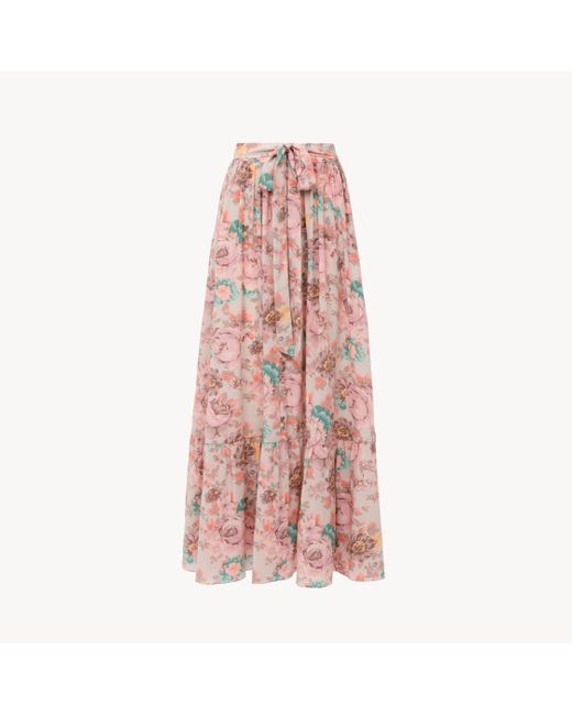 Falda Midi Fruncida De Crepé De Seda China Chloé de color Pink