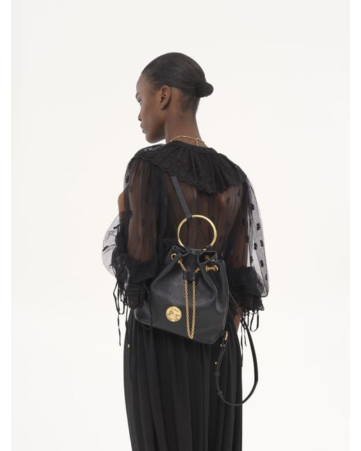 Chloé Black Small Bracelet Backpack In Grained Leather