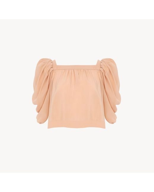 Chloé Pink Puff-Sleeve Pleated Top