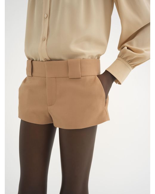 Chloé Natural Tailored Mini Shorts In Wool Grain De Poudre