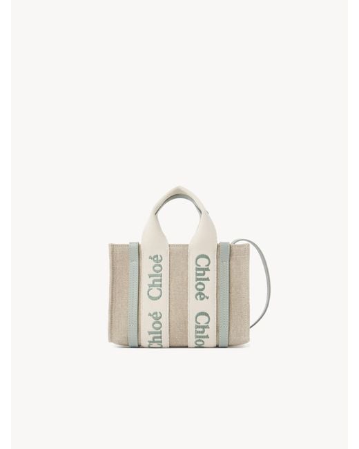 Mini sac cabas Woody en toile de lin Chloé en coloris Gray