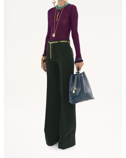 Chloé Blue Chloé Spin Tote Bag In Grained Leather
