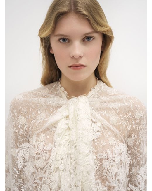 Chloé Natural Front-tie Cape Top In Floral Lace