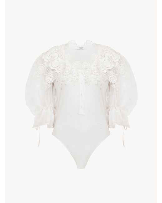 Chloé Puff-Sleeve Bodysuit in het White