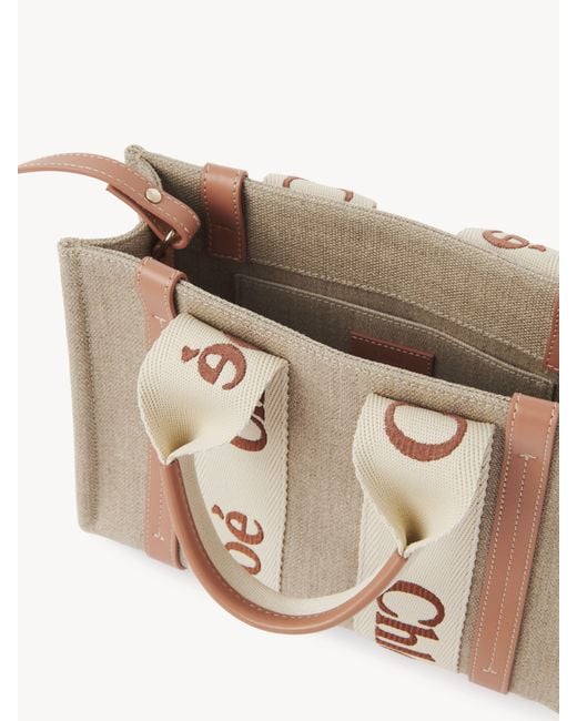 Petit sac cabas Woody en toile de lin Chloé en coloris Multicolor
