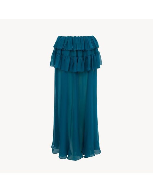 Chloé Blue Ruffled Long Skirt