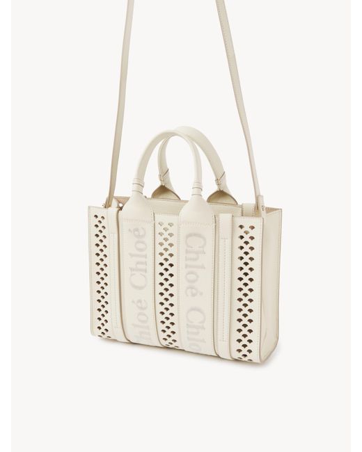 Chloé Natural Small Woody Tote Bag In Grained Leather