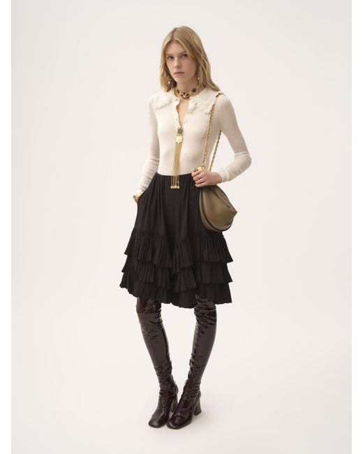 Short à volants superposés en crêpe de chine Chloé en coloris Black