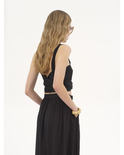 Chloé Black Cropped Front-tie Tank Top In Crêpe De Chine
