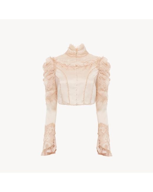 Chloé シルクダッチェスサテン＆レース製クロップド フィットジャケット Natural