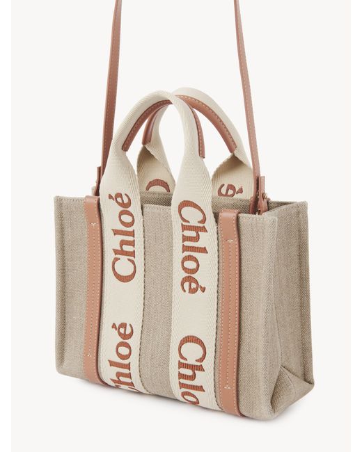 Petit sac cabas Woody en toile de lin Chloé en coloris Multicolor