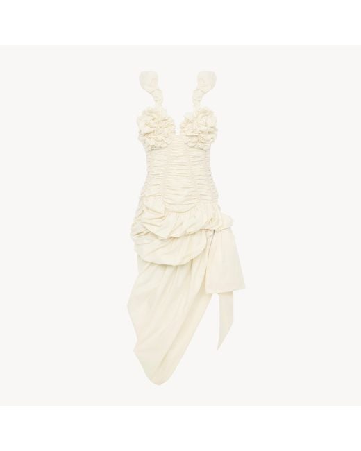 Chloé White Ruched Bustier Midi Dress