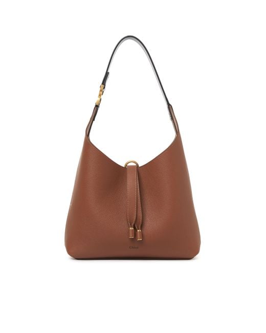Chloé Brown Small Marcie Hobo Bag In Grained Leather