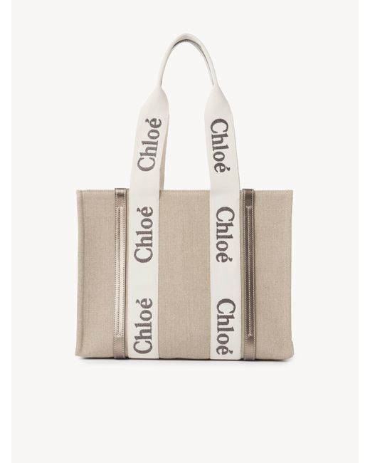 Sac cabas Woody en toile de lin Chloé en coloris Multicolor