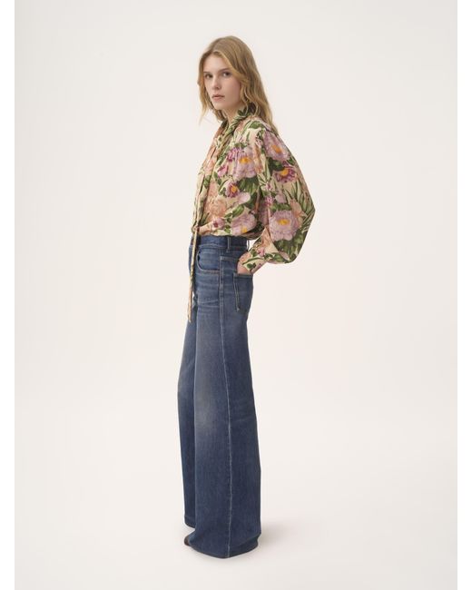 Chloé Green Geraffte Maxi-Bluse mit Schluppenkragen aus Crêpe de Chine