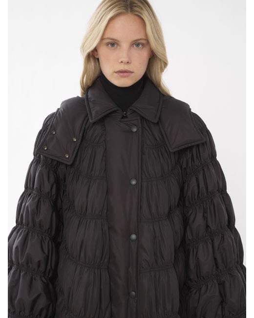 Chloé Black Ruched Puffer Cape Coat