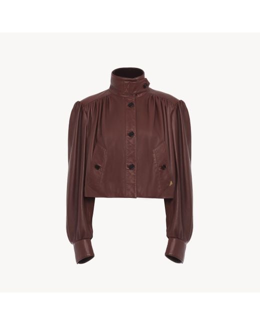 Chloé Brown Gathered Boule Jacket In Leather