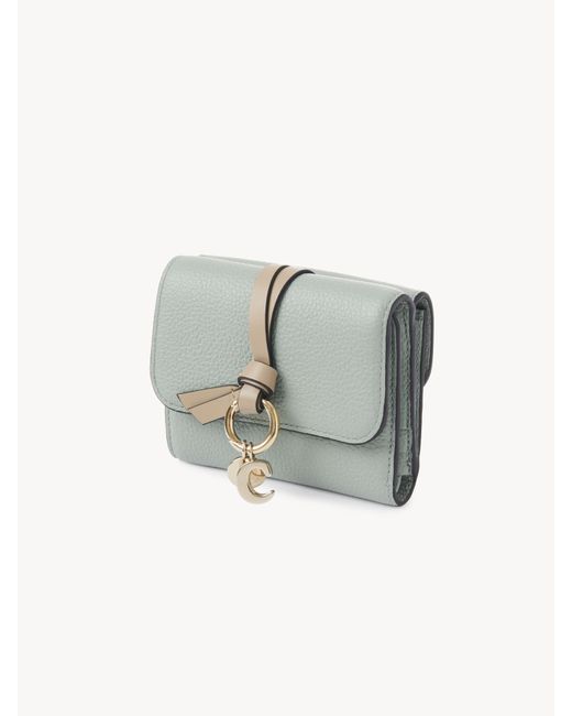 Chloé Green Kleines, dreifach klappbares Alphabet Portemonnaie aus genarbtem Leder