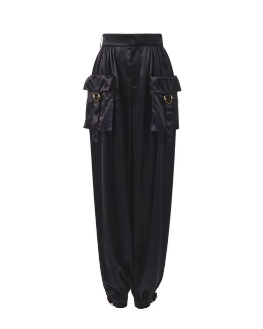 Chloé Black Fluid Cargo Pants In Silk Satin