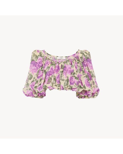 Chloé Pink Puff-Sleeve Cropped Top
