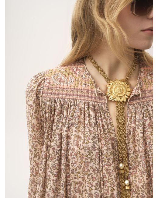 Chloé Brown Gathered Tunic Dress In Cotton Voile