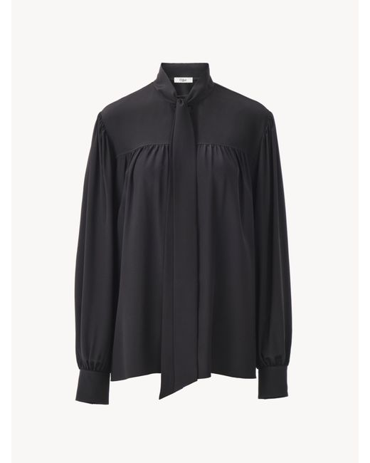 Blusa Con Maxilazo Lavallière De Crepé De Seda China Negro 100% Seda, Pinctada Maxima, Farmed, Coo Australia Chloé de color Black