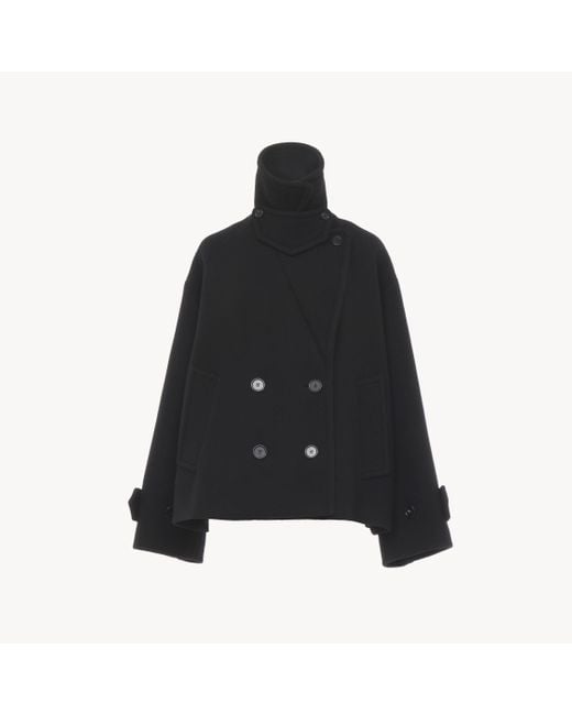 Chloé Black Kurzer Oversize-Mantel aus Wolle